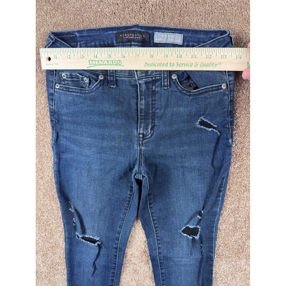 Aeropostale Womens‎ Mid Rise Ankle Jegging Distressed Ripped Jeans Dark Sz 2 Reg - Picture 7 of 8